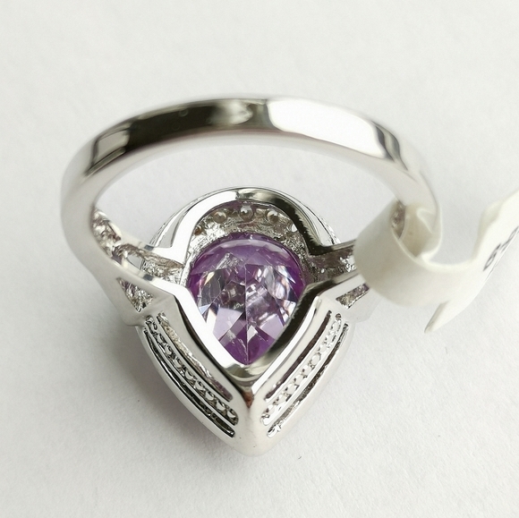 Nwt 6ct teardrop pear cut lavender Amethyst cz halo cz ring size 8 - Picture 3 of 5